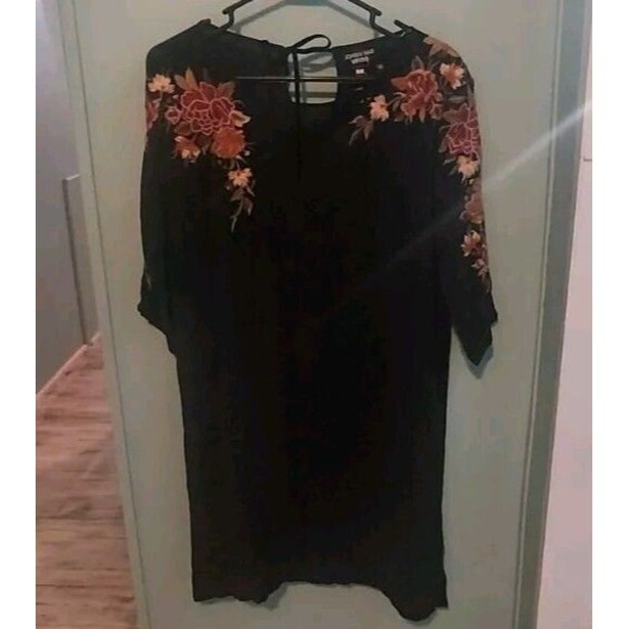 Johnny Was Tops - JOHNNY WAS WORKSHOP SILK Embroidered Floral Black Bohemian Tunic Top SZ S